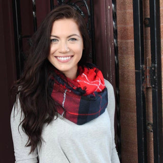 Red, Navy and Black Plaid Infinity Scarf