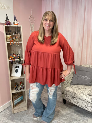 Rust Tiered Top with Sleeve Ties