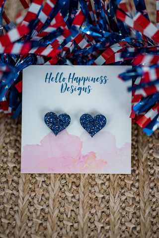Americana Glitter Heart Studs