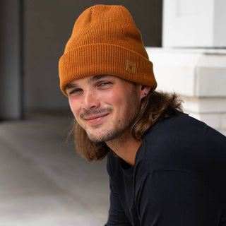 Mens Tobacco Fleece Lined Knit Beanie