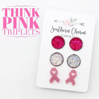 12mm Hot Pink Sparkles/Crystal/Breast Cancer Awareness Ribbon Trio