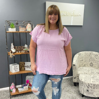 Lilac Fringe Detailed Short Sleeve Top