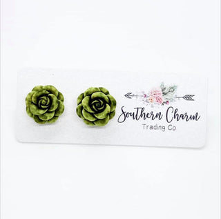 Moss Green Roses Studs