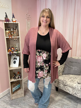 Black and Rose Floral Babydoll Top