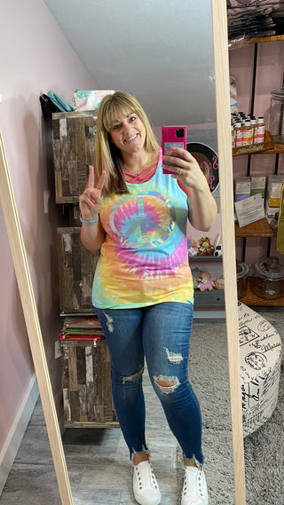 Tie Dye Tank with Holographic Peace Sign