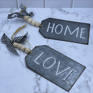 Galvanized Tags with Text & Beaded Hanger & Ribbon