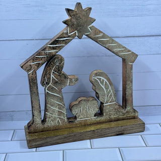 Carved Nativity Wood Metal