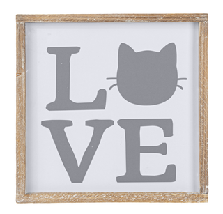 Framed Grey & White Cat Wall Decor