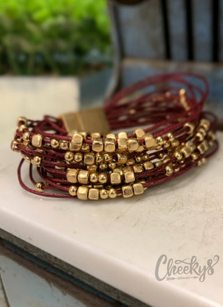 Dahlia Bracelet in Mahogany with Gold Finish Beads