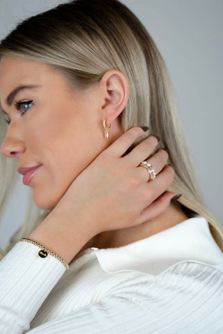 Pearl and Gold Bead Stretch Rings - White Beads with Gold Accent