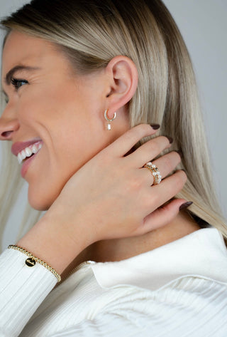 Pearl and Gold Bead Stretch Rings - White Beads with Gold Accent