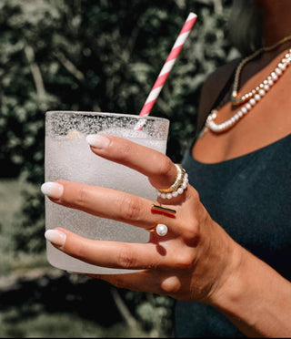 Pearl and Gold Bead Stretch Rings - White Beads with Gold Accent