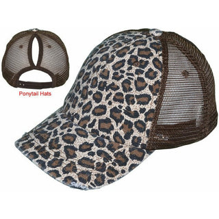 Leopard Trucker Ponytail Hat