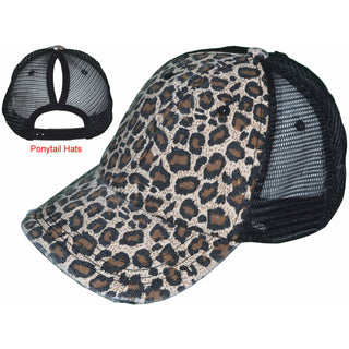 Leopard Trucker Ponytail Hat