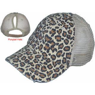 Leopard Trucker Ponytail Hat