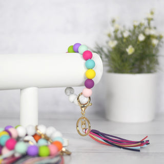 Rainbow Silicone Beaded Keychain Keyring