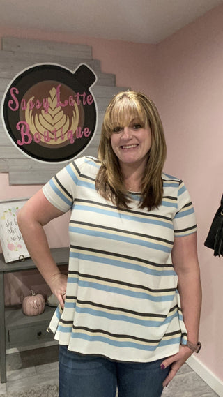 Striped Ribbed Round Neck Tee