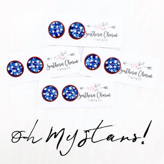 12mm White Stars on Blue in Red Settings