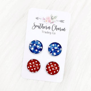 12mm Blue Stars & Red Polka Dots in White Settings